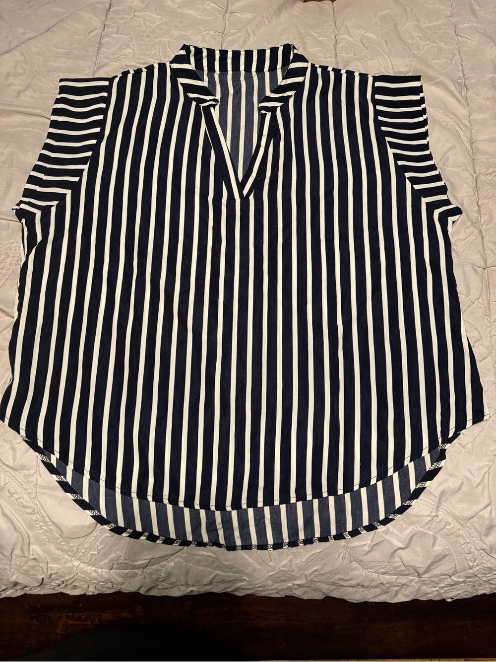 SHEIN Navy and White Striped V-Neck Tunic